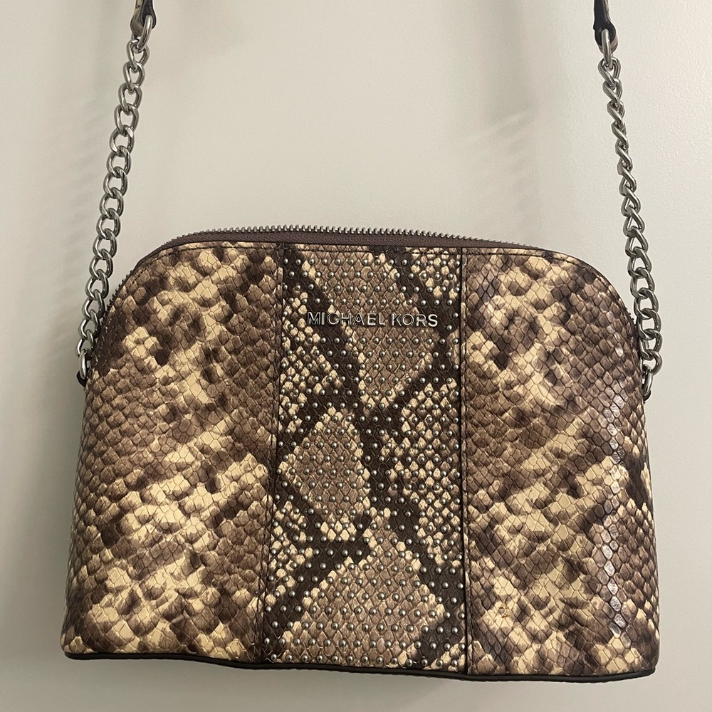 Michael Kors Stud Snakeskin Embossed Leather Cros… - image 2